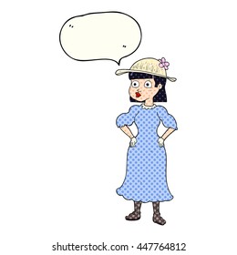 freehand drawn comic book speech bubble cartoon woman in sensible dress