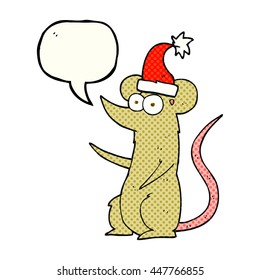 freehand drawn comic book speech bubble cartoon mouse wearing christmas hat