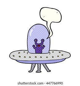 freehand drawn comic book speech bubble cartoon flying saucer