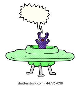 freehand drawn comic book speech bubble cartoon flying saucer