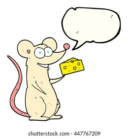 freehand drawn comic book speech bubble cartoon mouse with cheese