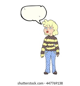 freehand drawn comic book speech bubble cartoon woman in casual clothes