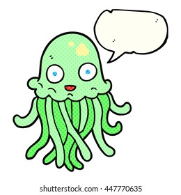 freehand drawn comic book speech bubble cartoon octopus