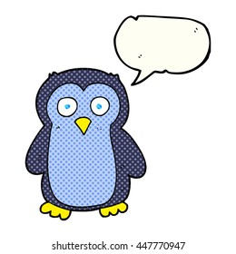 freehand drawn comic book speech bubble cartoon penguin