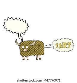 freehand drawn comic book speech bubble cartoon hairy cow farting