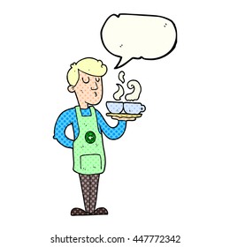 freehand drawn comic book speech bubble cartoon barista serving coffee