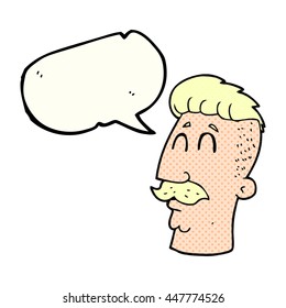 freehand drawn comic book speech bubble cartoon man with hipster hair cut