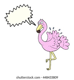 freehand drawn comic book speech bubble cartoon flamingo