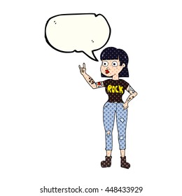 freehand gezeichnete Comic-Sprache-Blase Cartoon Rock-Girl