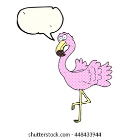 freehand drawn comic book speech bubble cartoon flamingo