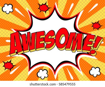 freehand drawn comic book speech bubble cartoon word awesome.