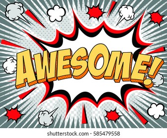freehand drawn comic book speech bubble cartoon word awesome.