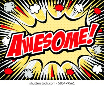 freehand drawn comic book speech bubble cartoon word awesome.