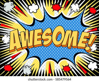 freehand drawn comic book speech bubble cartoon word awesome.