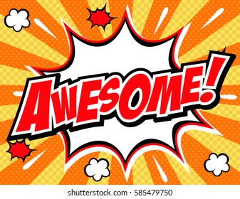 freehand drawn comic book speech bubble cartoon word awesome.