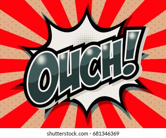 freehand drawn comic book speech bubble cartoon word ouch