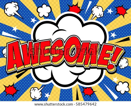 freehand drawn comic book speech bubble cartoon word awesome.