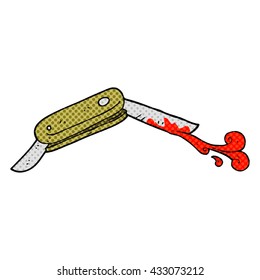 freehand drawn comic book style cartoon bloody folding knife