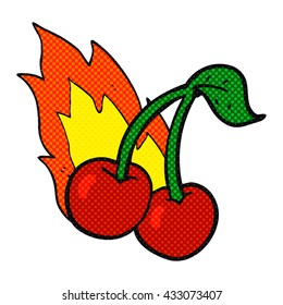 freehand drawn comic book style cartoon flaming cherries