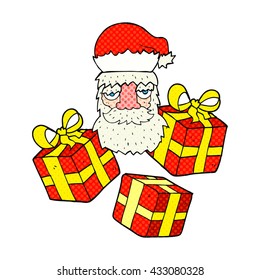 caricatura estilo libro de historietas dibujada a mano libre caricatura cansada santa claus cara con regalos