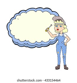 freehand drawn comic book style cartoon female mechanic