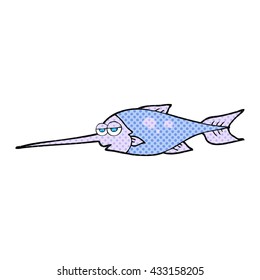 Cartoon-Schwertfisch in freehand gezeichnetem Comicbuch