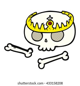 freehand drawn comic book style cartoon skull wearing tiara