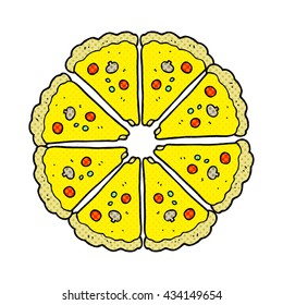 freehand drawn comic book style cartoon pizza