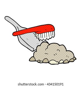 freehand drawn comic book style cartoon dust pan and brush sweeping up rubble