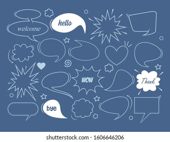 freehand drawn comic speech bubble cartoon word hello,welcome,thank, vector illustration