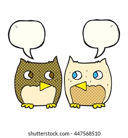 freehand drawn cute comic book speech bubble cartoon owls