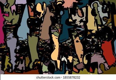 Freehand drawn dark, abstract pattern digitally enhanced, colored