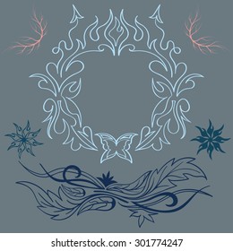 Freehand drawn decorative elements decorative elements on a gray background.