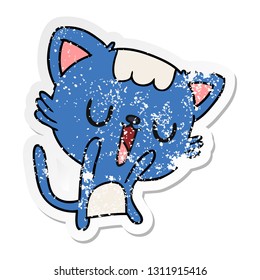 freehand drawn distressed sticker cartoon of cute kawaii cat