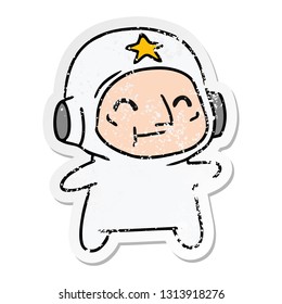 freehand drawn distressed sticker cartoon of an older astronaut 