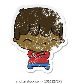 freehand drawn distressed sticker cartoon of kawaii cute boy