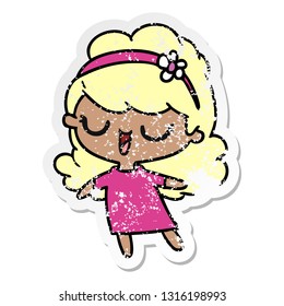 freehand drawn distressed sticker cartoon of cute kawaii girl