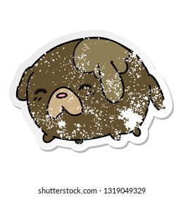freehand drawn distressed sticker cartoon of cute kawaii dog