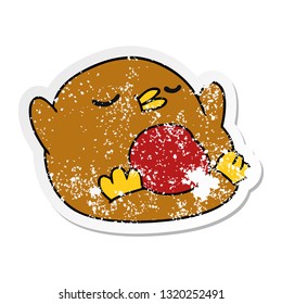 freehand drawn distressed sticker cartoon cute kawaii red robin 