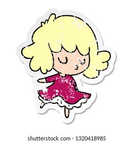 freehand drawn distressed sticker cartoon of a cute kawaii girl