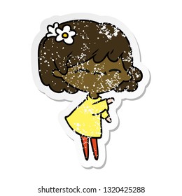 freehand drawn distressed sticker cartoon of cute kawaii girl