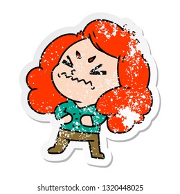 freehand drawn distressed sticker cartoon of cute kawaii girl