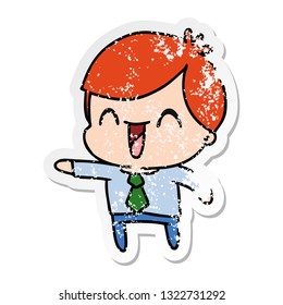 freehand drawn distressed sticker cartoon of kawaii man in suit