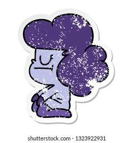 freehand drawn distressed sticker cartoon of a kawaii alien girl