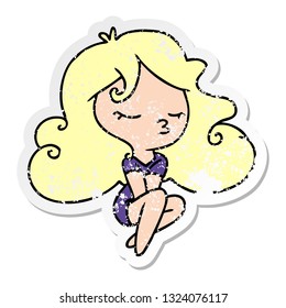 freehand drawn distressed sticker cartoon of cute kawaii girl