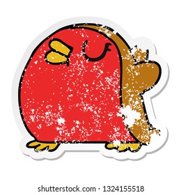 freehand drawn distressed sticker cartoon cute kawaii red robin 