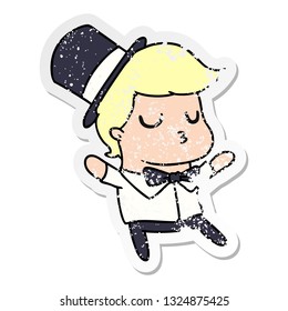 freehand drawn distressed sticker cartoon of kawaii cute prom boy