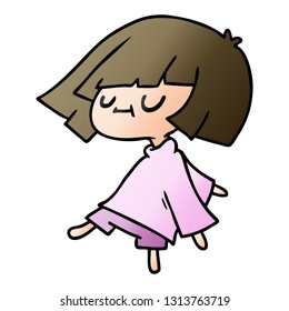 caricatura de gradiente dibujada a mano libre de una linda chica kawaii