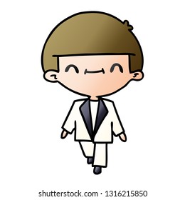 freehand drawn gradient cartoon of cute kawaii boy in suit