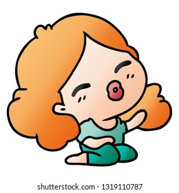 caricatura de gradiente dibujada a mano libre de una linda chica kawaii